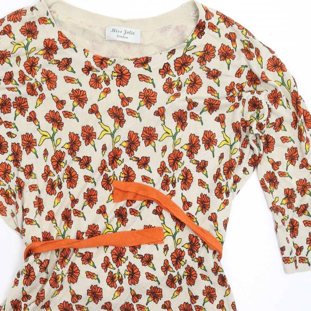 Miss Jolie Womens Beige Floral Knit Jumper Dress  Size L