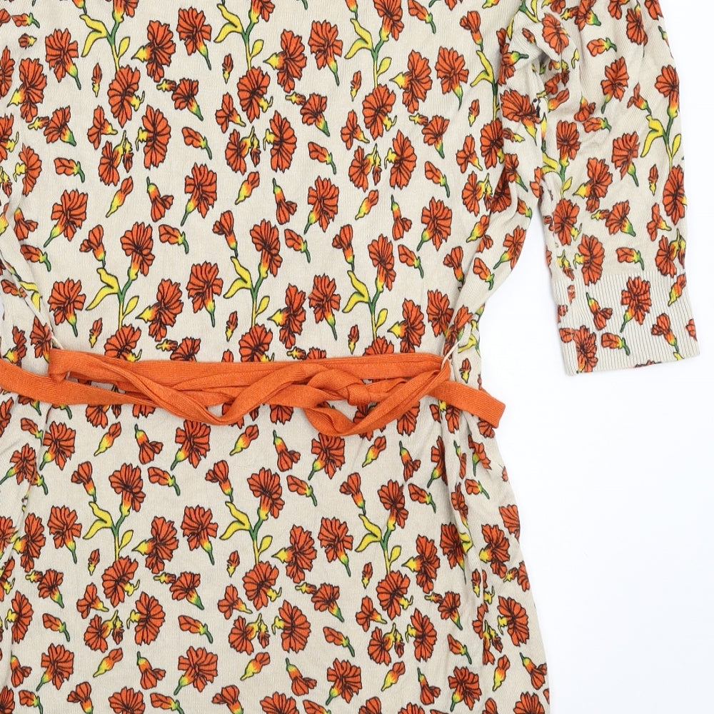 Miss Jolie Womens Beige Floral Knit Jumper Dress  Size L