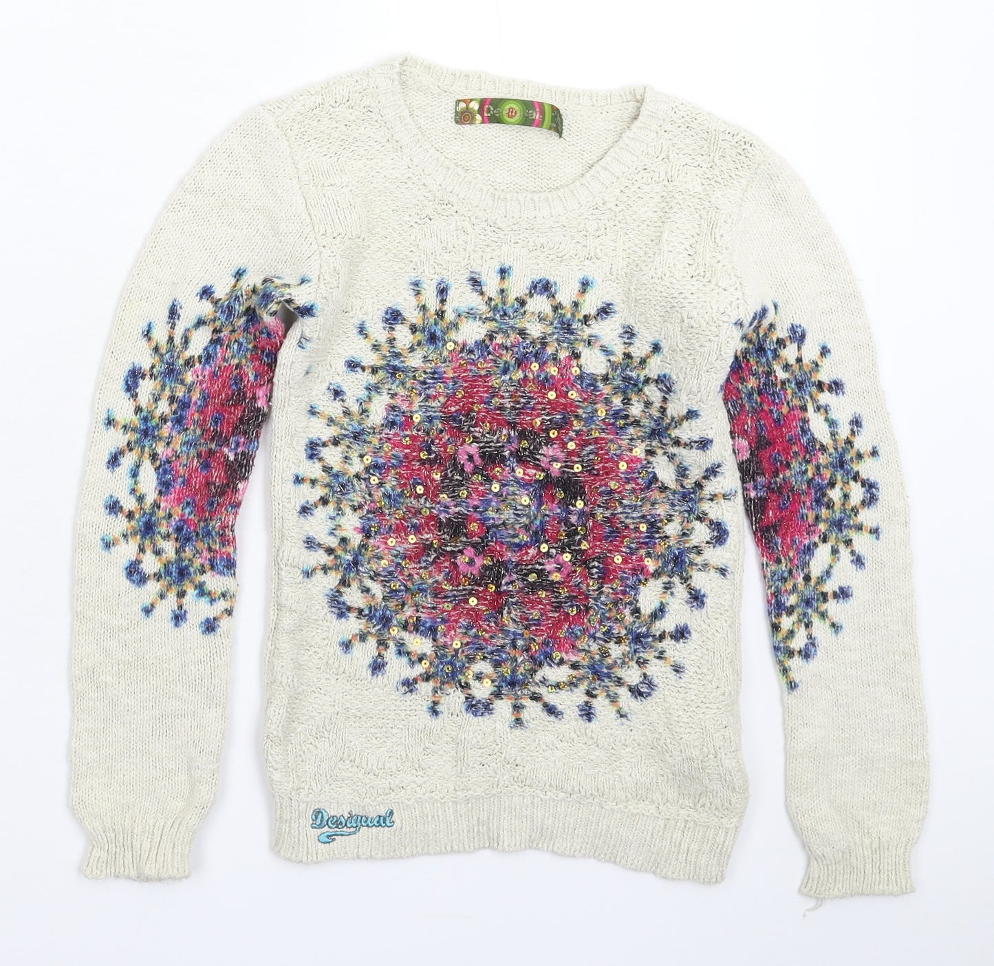 Desigual Girls White  Knit Pullover Jumper Size 9-10 Years
