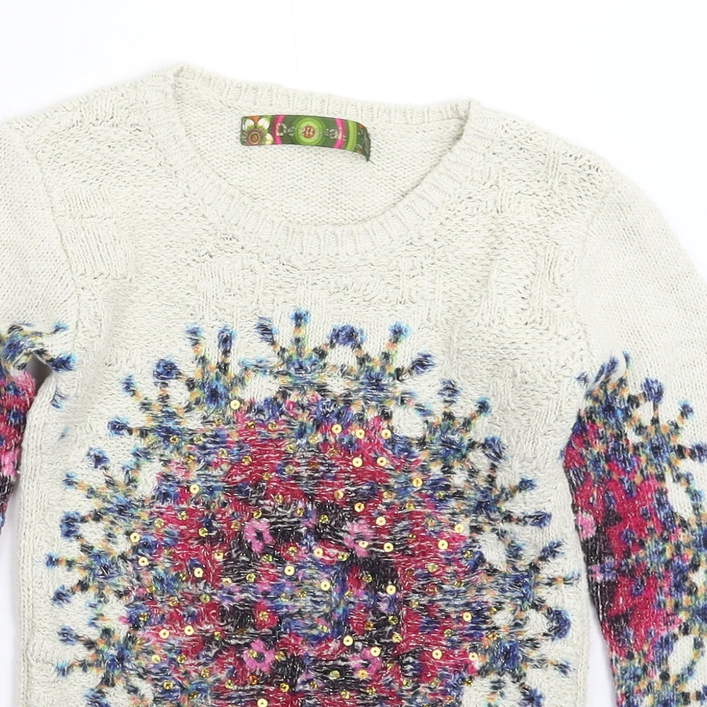 Desigual Girls White  Knit Pullover Jumper Size 9-10 Years
