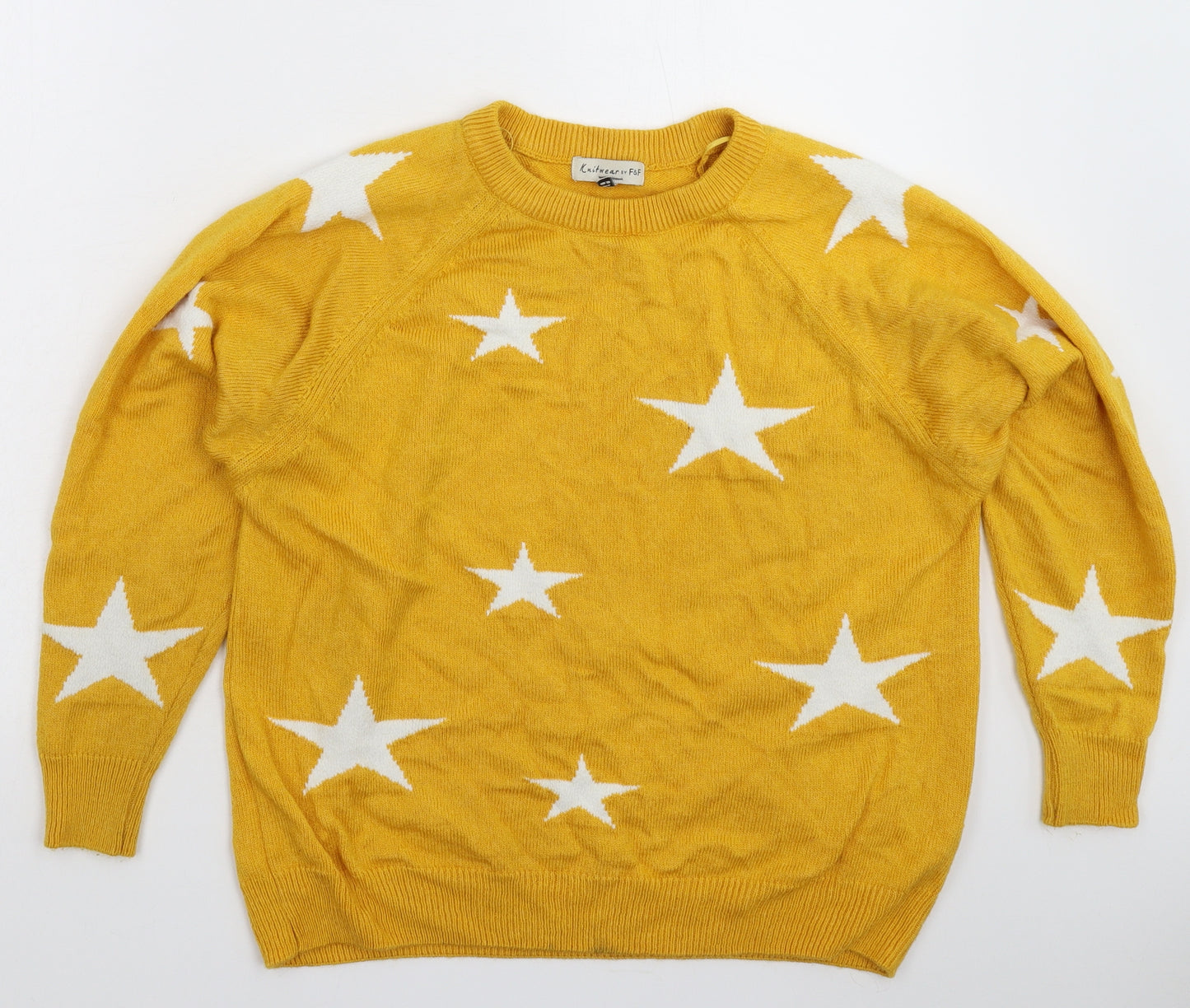 F&F Womens Yellow Geometric Knit Pullover Jumper Size 10