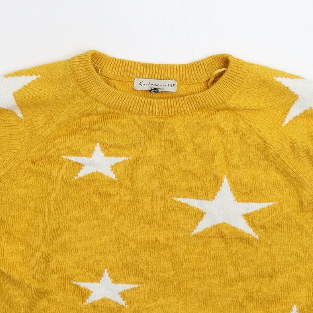 F&F Womens Yellow Geometric Knit Pullover Jumper Size 10