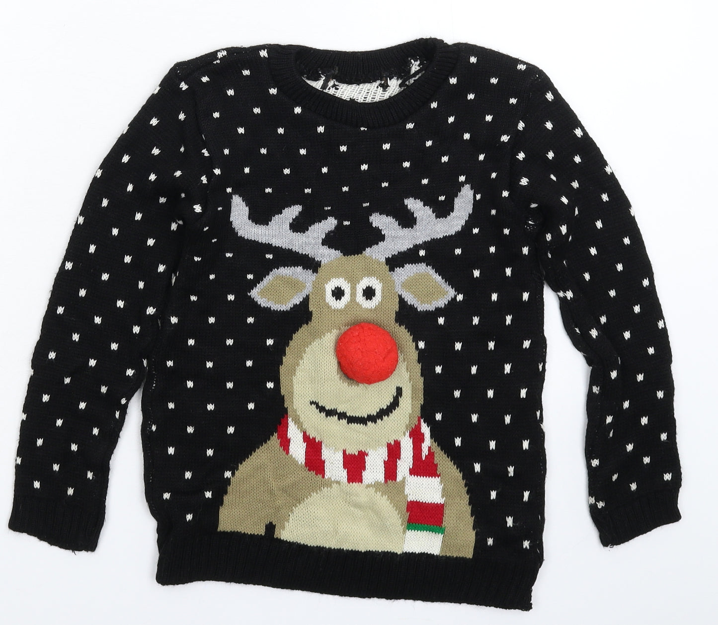 Preworn Boys Black  Knit Pullover Jumper Size 7-8 Years  - Christmas