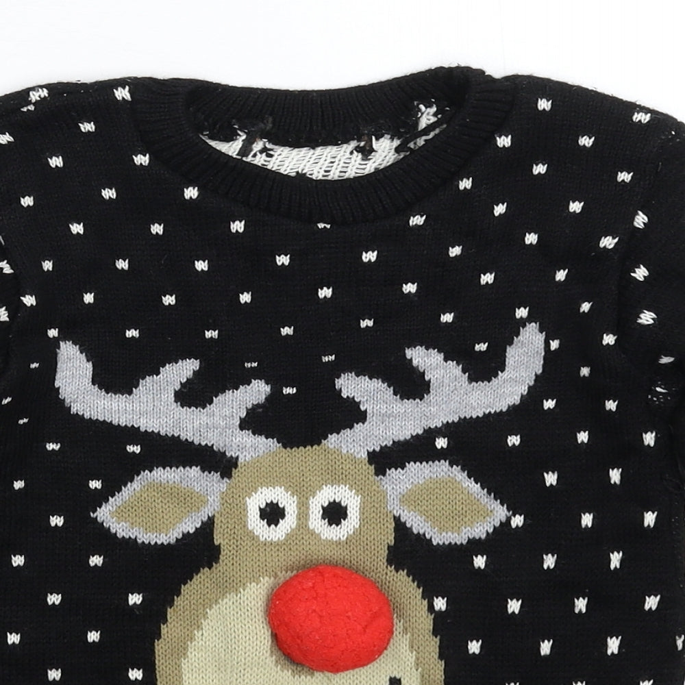 Preworn Boys Black  Knit Pullover Jumper Size 7-8 Years  - Christmas