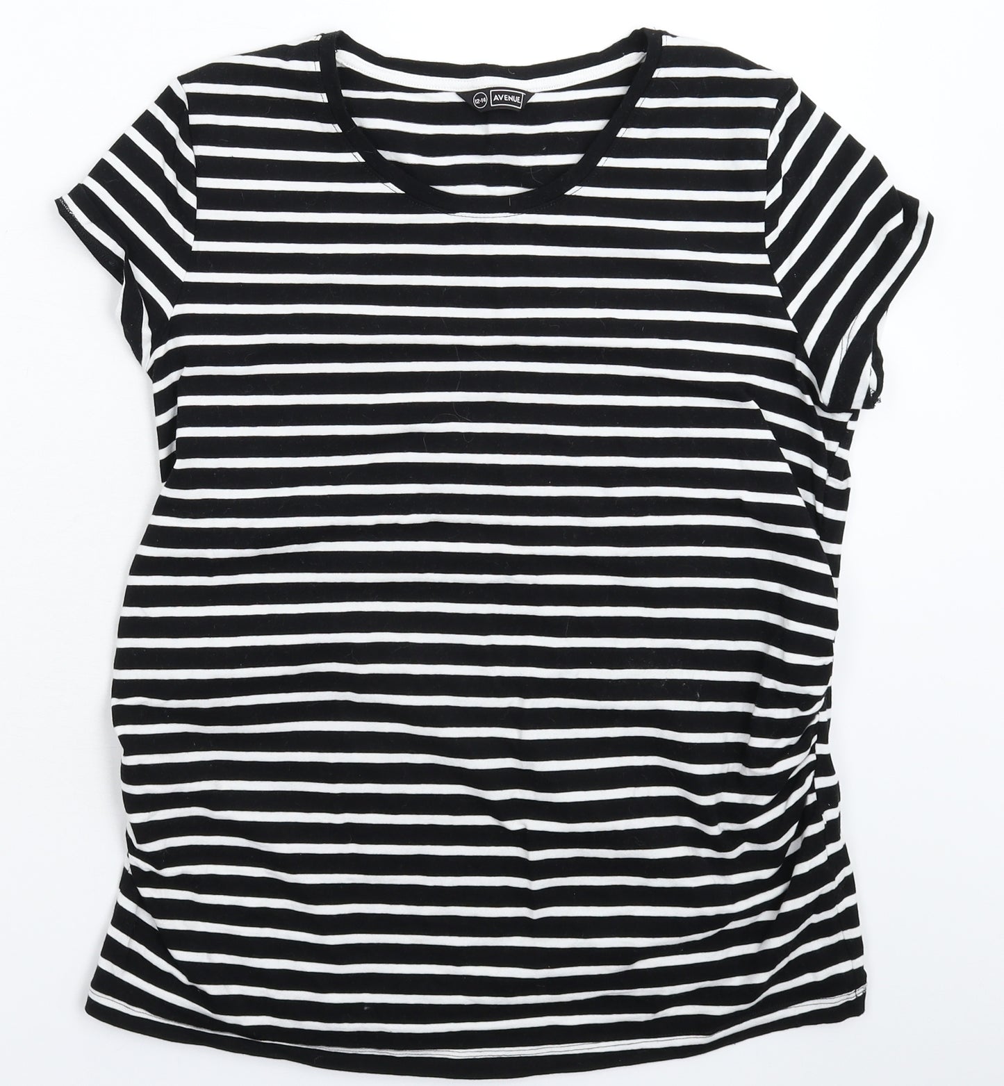 Avenue Womens Black Striped  Basic T-Shirt Size 14