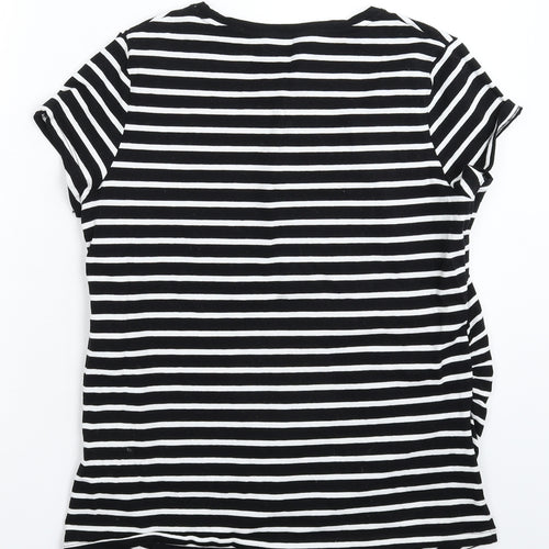 Avenue Womens Black Striped  Basic T-Shirt Size 14