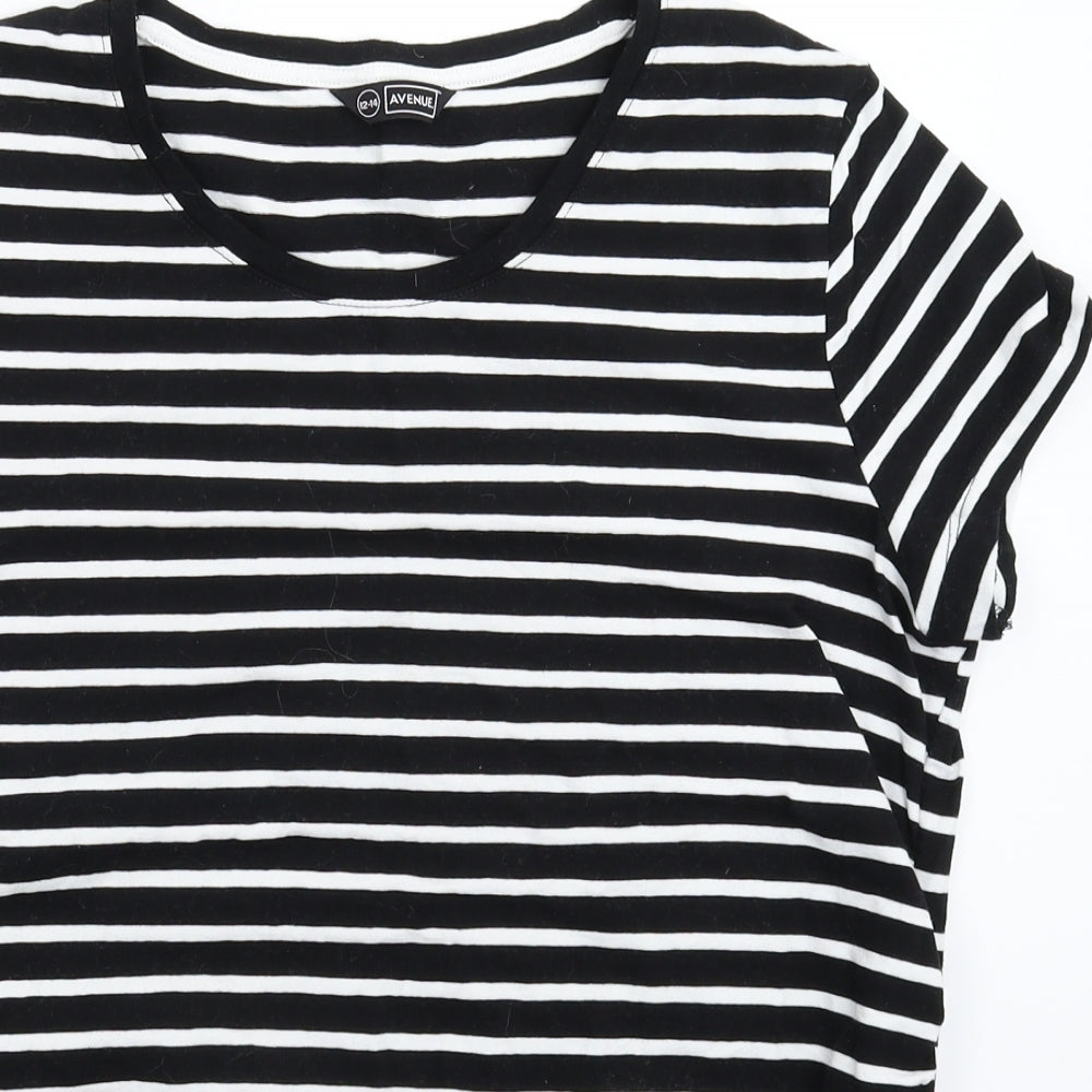 Avenue Womens Black Striped  Basic T-Shirt Size 14