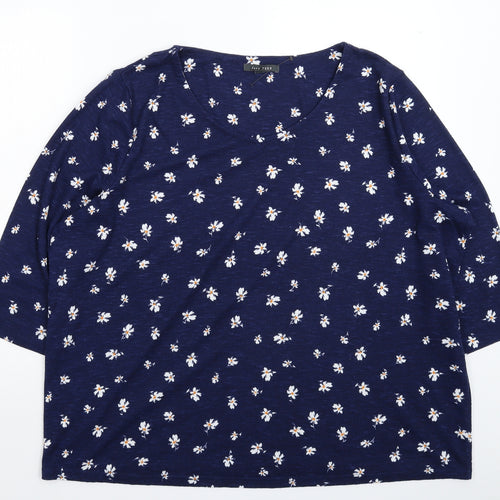 Bonmarché Womens Blue Floral  Basic T-Shirt Size 22