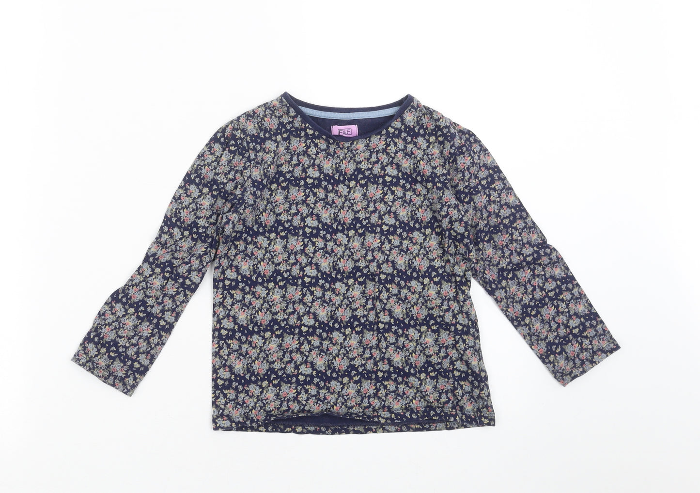 F&F Girls Blue Floral  Basic T-Shirt Size 5-6 Years