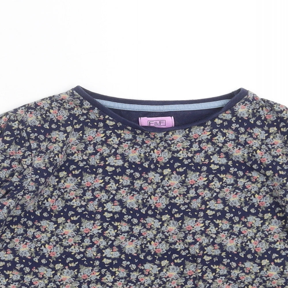 F&F Girls Blue Floral  Basic T-Shirt Size 5-6 Years