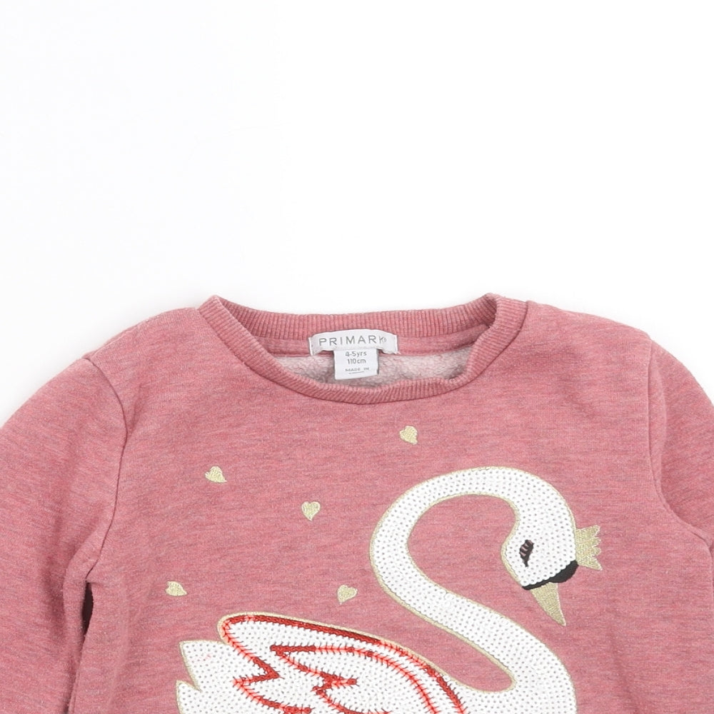 Primark Girls Pink   Pullover Sweatshirt Size 4-5 Years  - swan