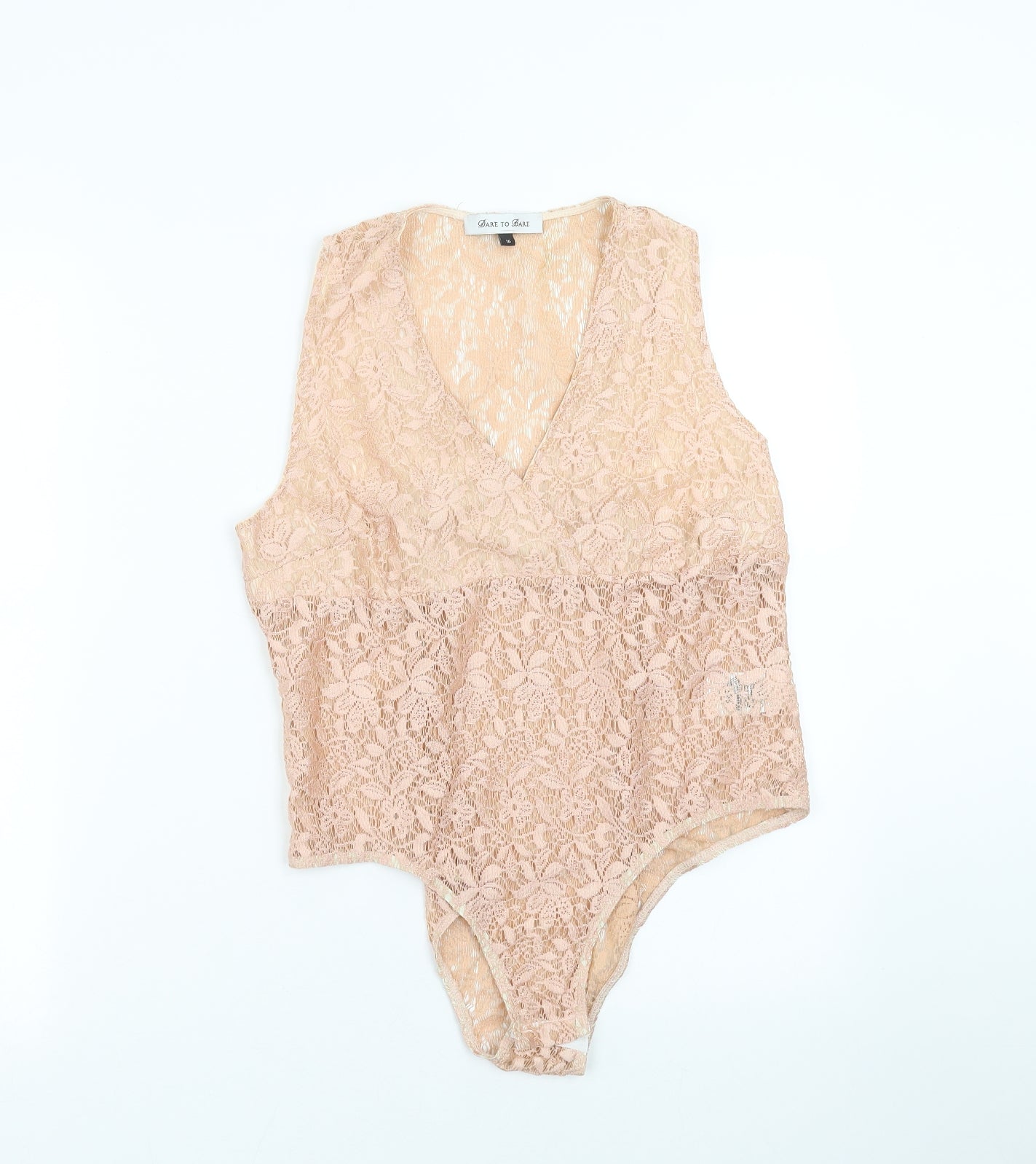 Dare to Bare Womens Pink Floral  Bodysuit One-Piece Size 16