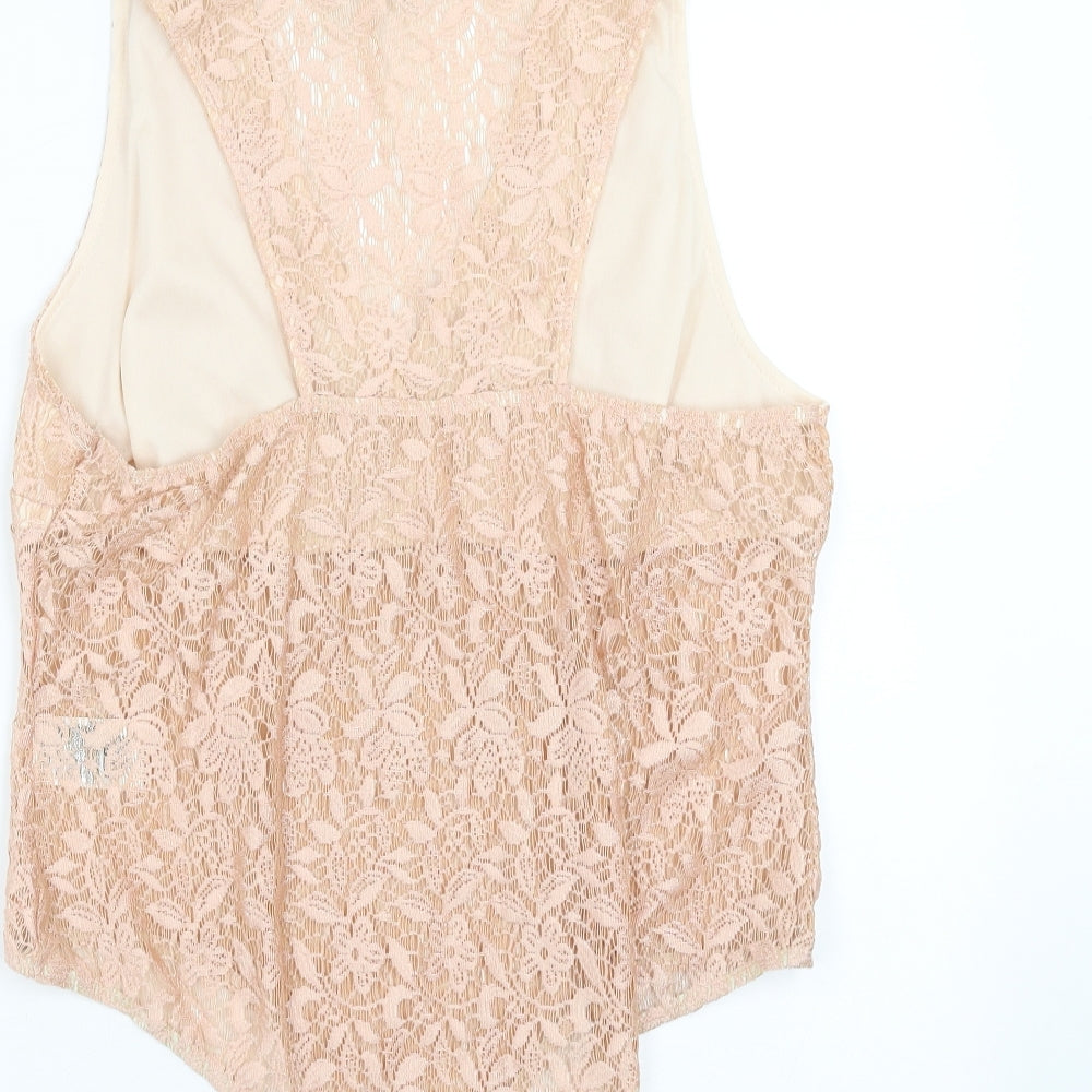 Dare to Bare Womens Pink Floral  Bodysuit One-Piece Size 16