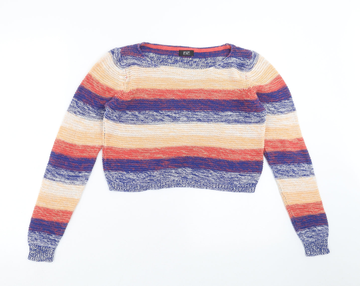 F&F Womens Multicoloured Striped Knit Pullover Jumper Size 8  - cropped
