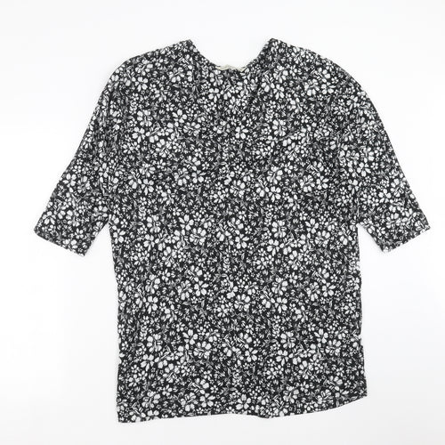 F&F Womens Black Floral Knit Pullover Jumper Size 14
