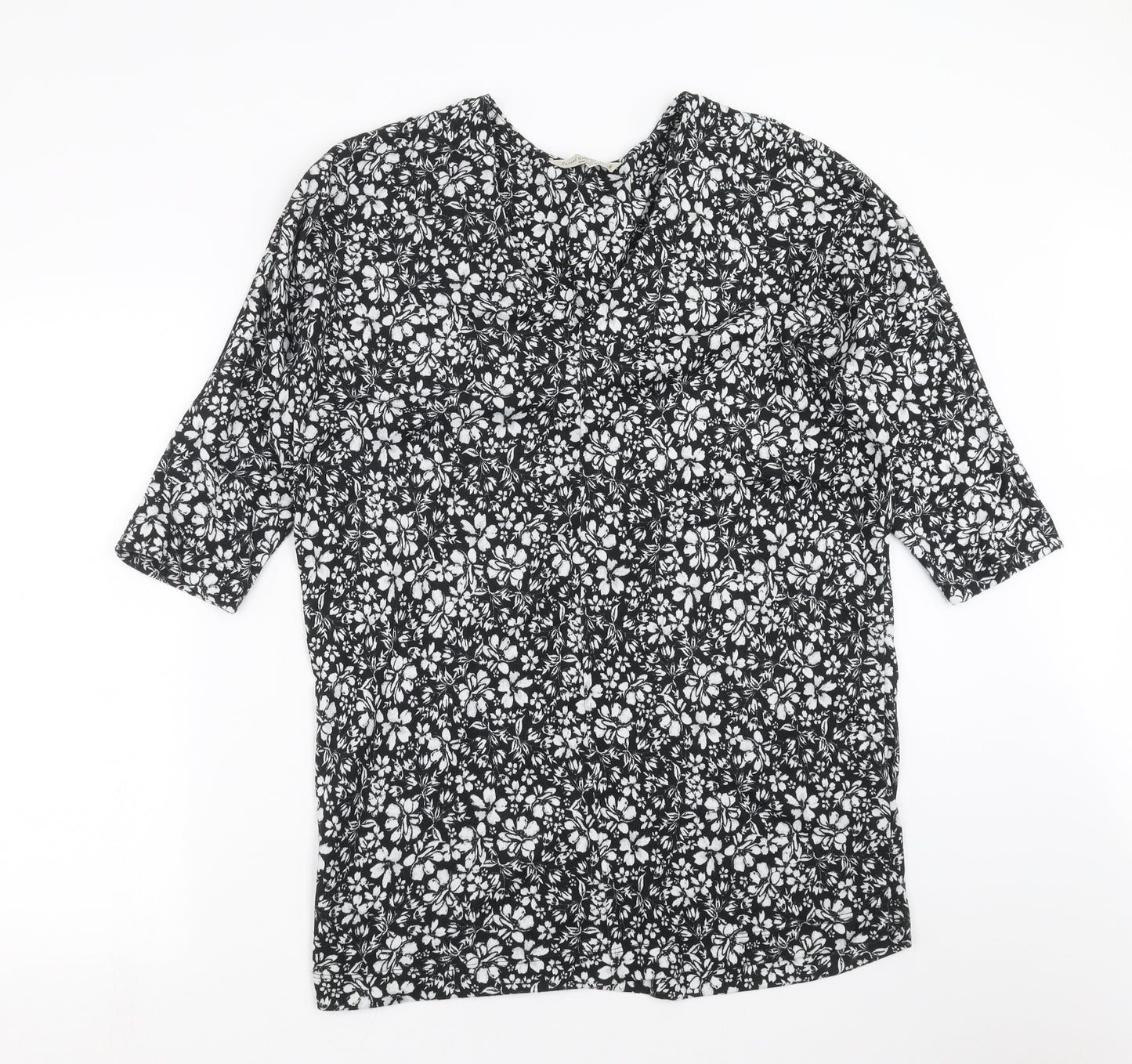 F&F Womens Black Floral Knit Pullover Jumper Size 14