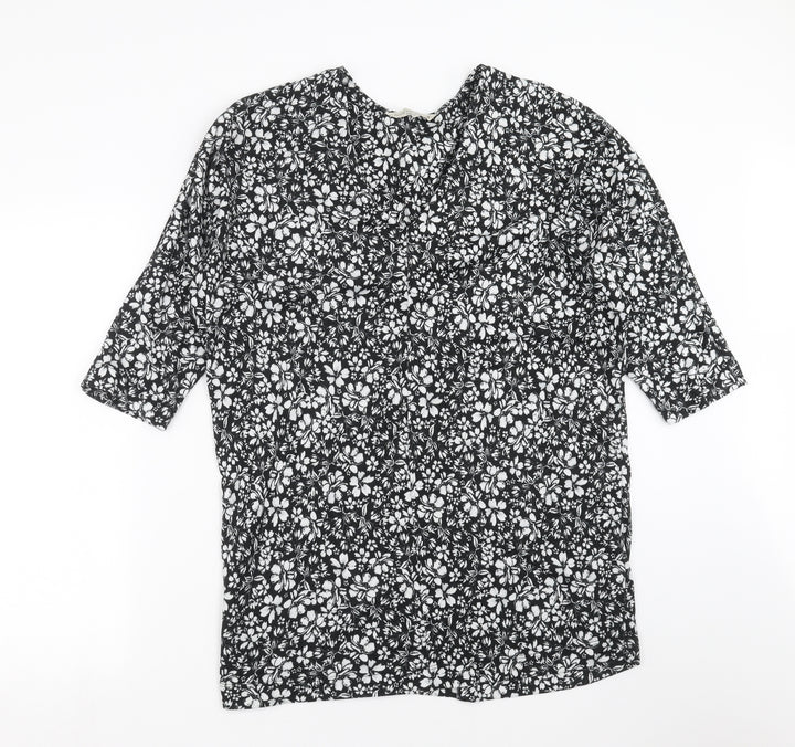 F&F Womens Black Floral Knit Pullover Jumper Size 14