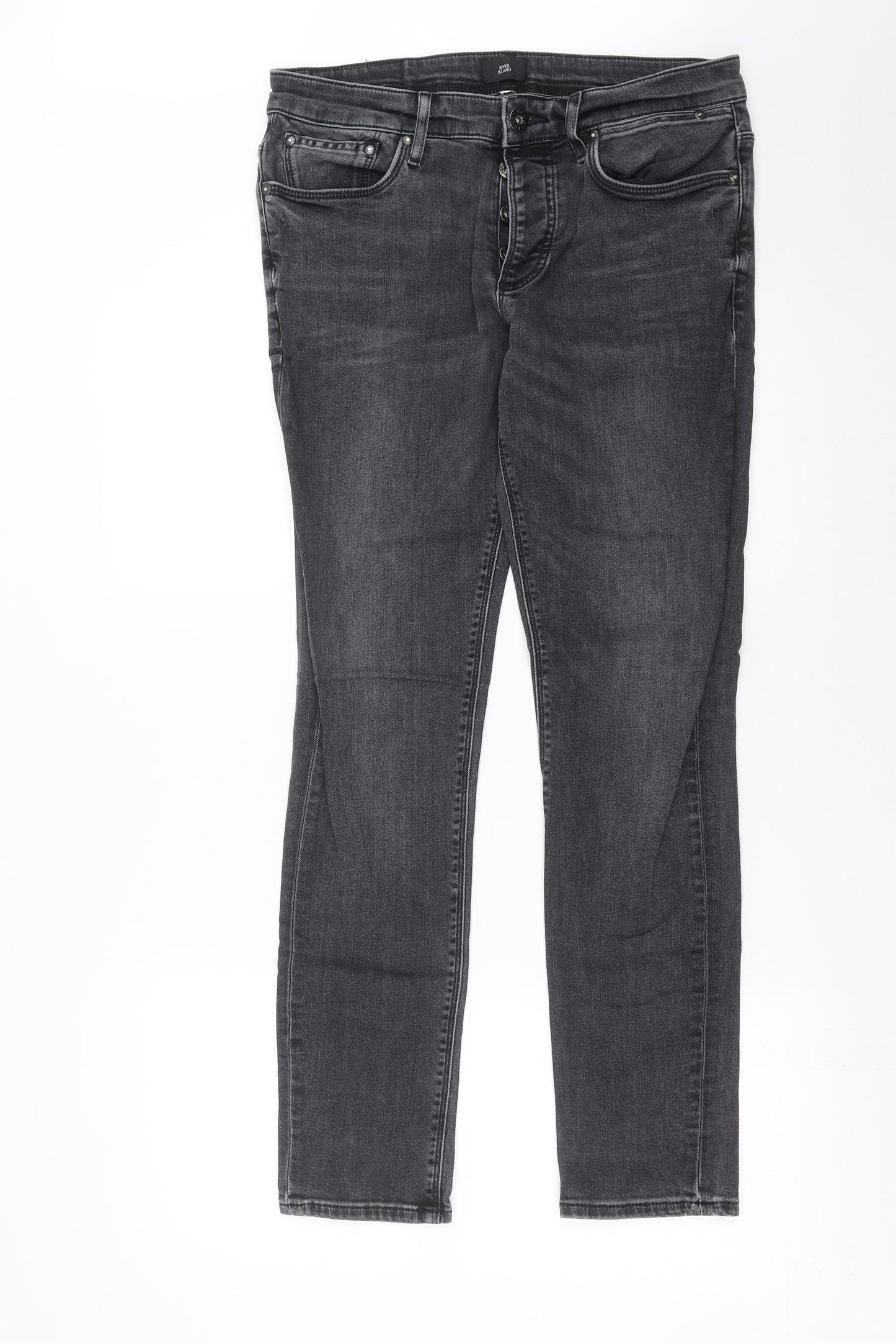 River Island Mens Grey  Denim Skinny Jeans Size 32 in L29 in