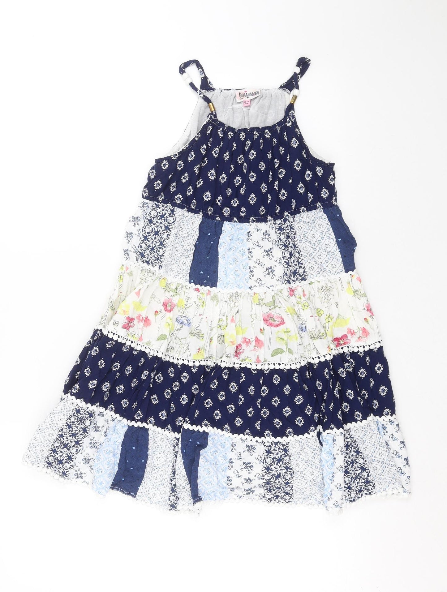 Hullabaloo Girls Blue Geometric  A-Line  Size 11-12 Years