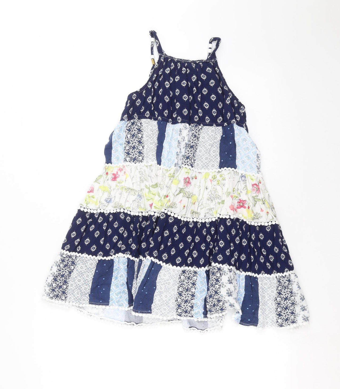 Hullabaloo Girls Blue Geometric  A-Line  Size 11-12 Years
