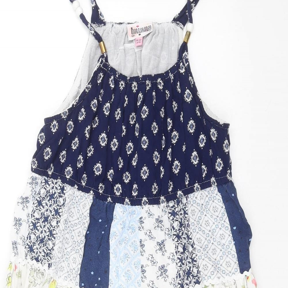 Hullabaloo Girls Blue Geometric  A-Line  Size 11-12 Years