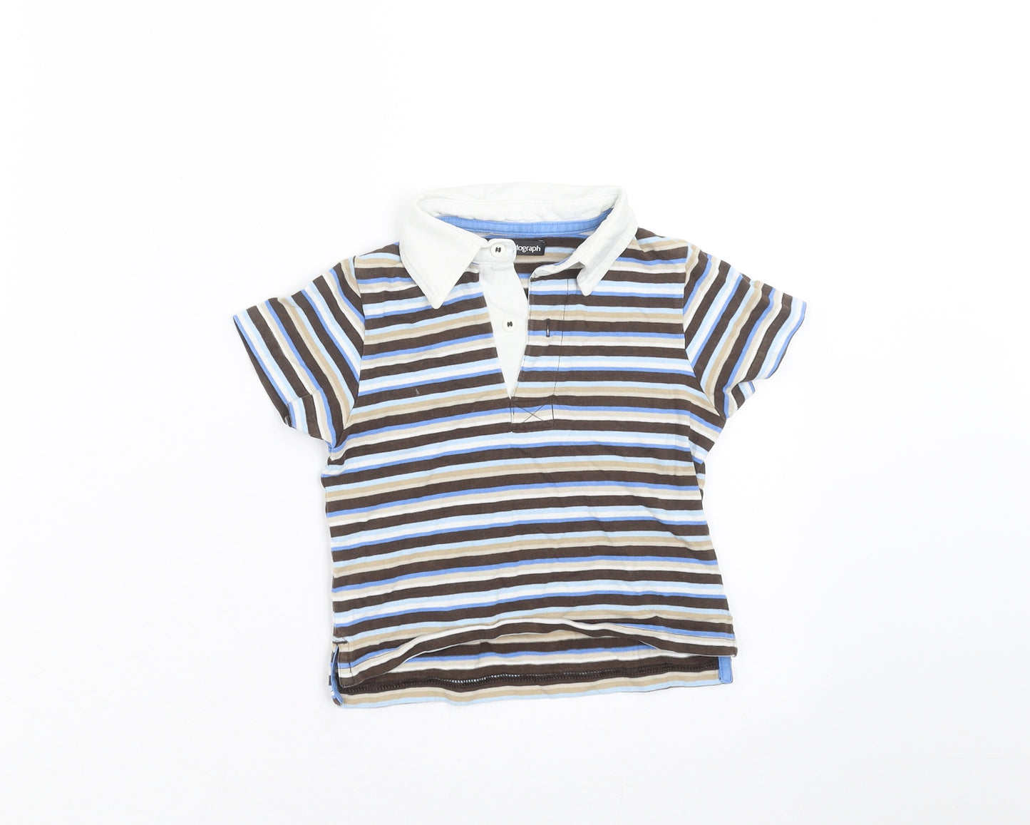 Marks and Spencer Boys Brown Striped  Basic Polo Size 9-12 Months