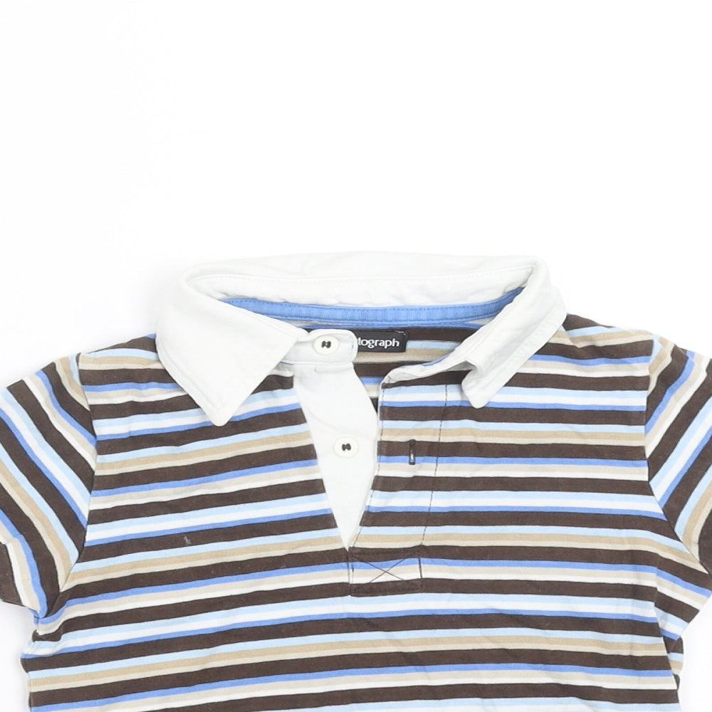 Marks and Spencer Boys Brown Striped  Basic Polo Size 9-12 Months