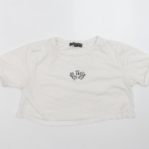 Primark Womens White   Cropped T-Shirt Size S  - no angel