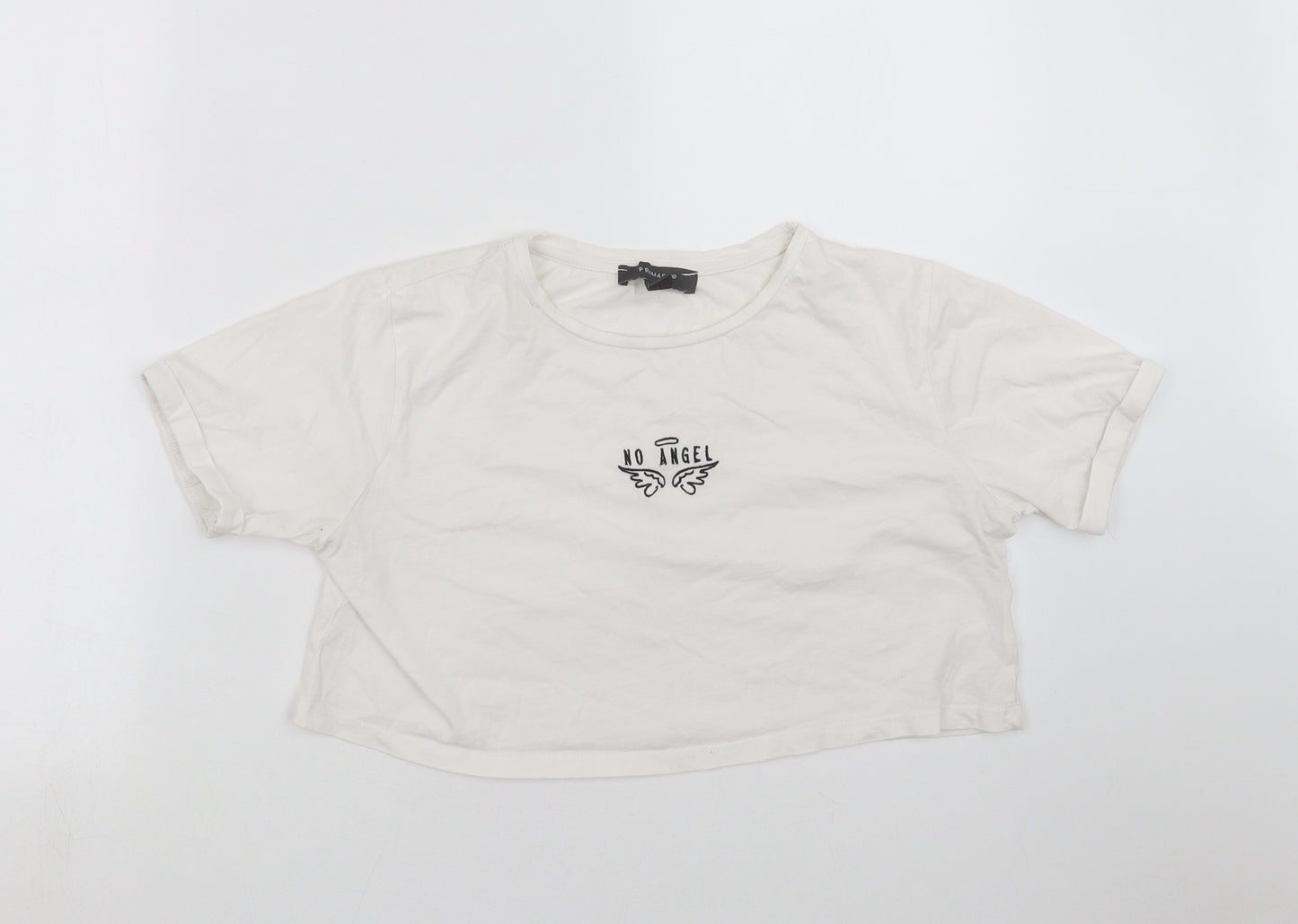 Primark Womens White   Cropped T-Shirt Size S  - no angel