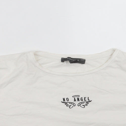 Primark Womens White   Cropped T-Shirt Size S  - no angel