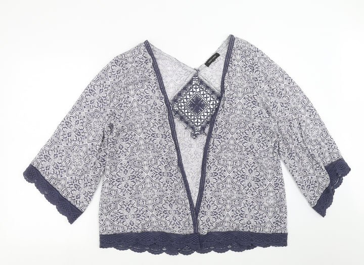 New Look Womens Blue Floral Cardigan Jumper Size 10