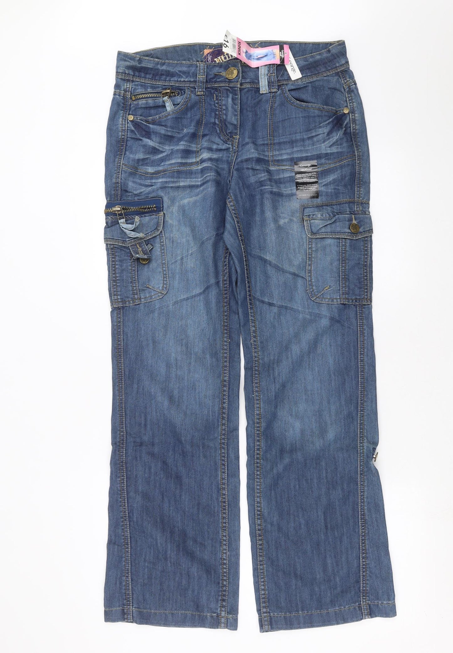 George Womens Blue  Denim Straight Jeans Size 12 L32 in - cargo, utility style