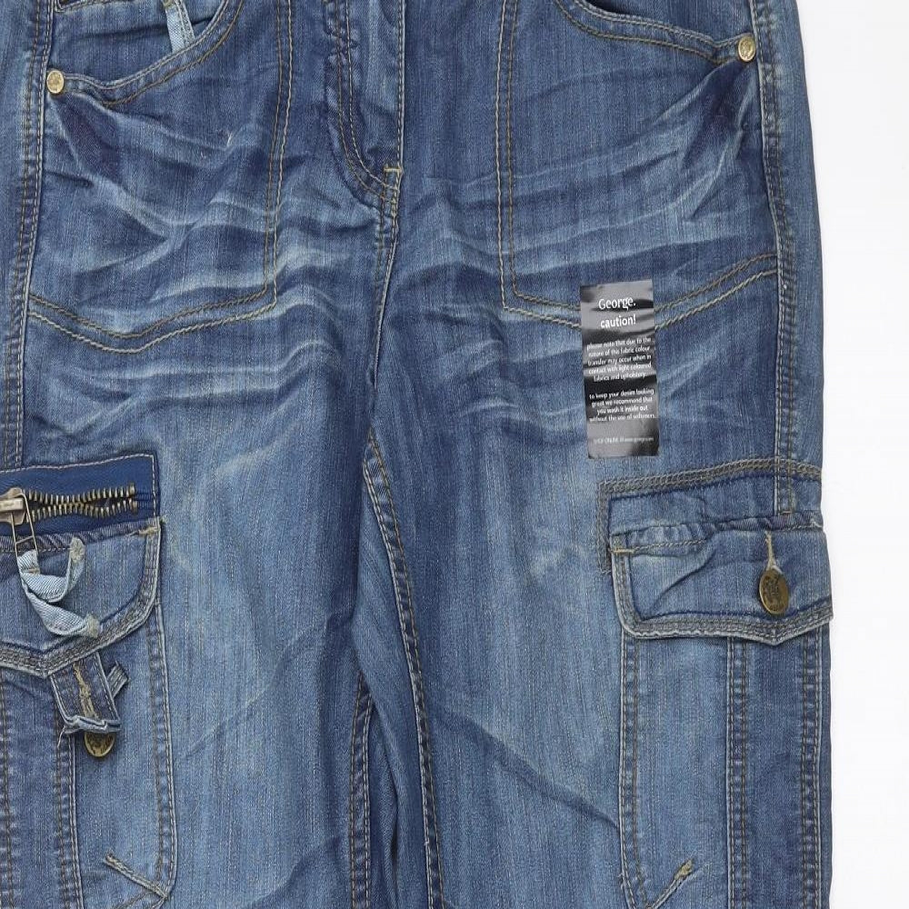 George Womens Blue  Denim Straight Jeans Size 12 L32 in - cargo, utility style