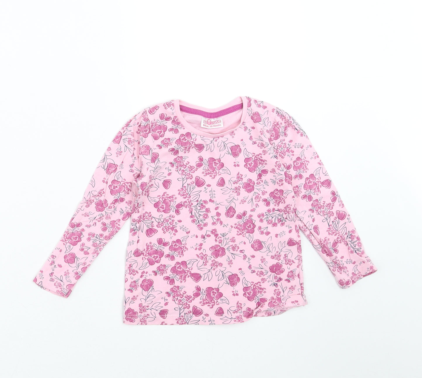 SO CUTE Girls Pink Floral  Basic T-Shirt Size 12-18 Months