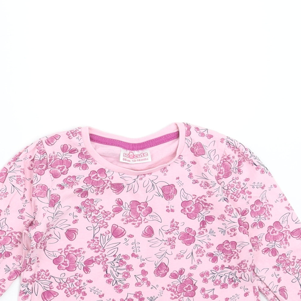 SO CUTE Girls Pink Floral  Basic T-Shirt Size 12-18 Months