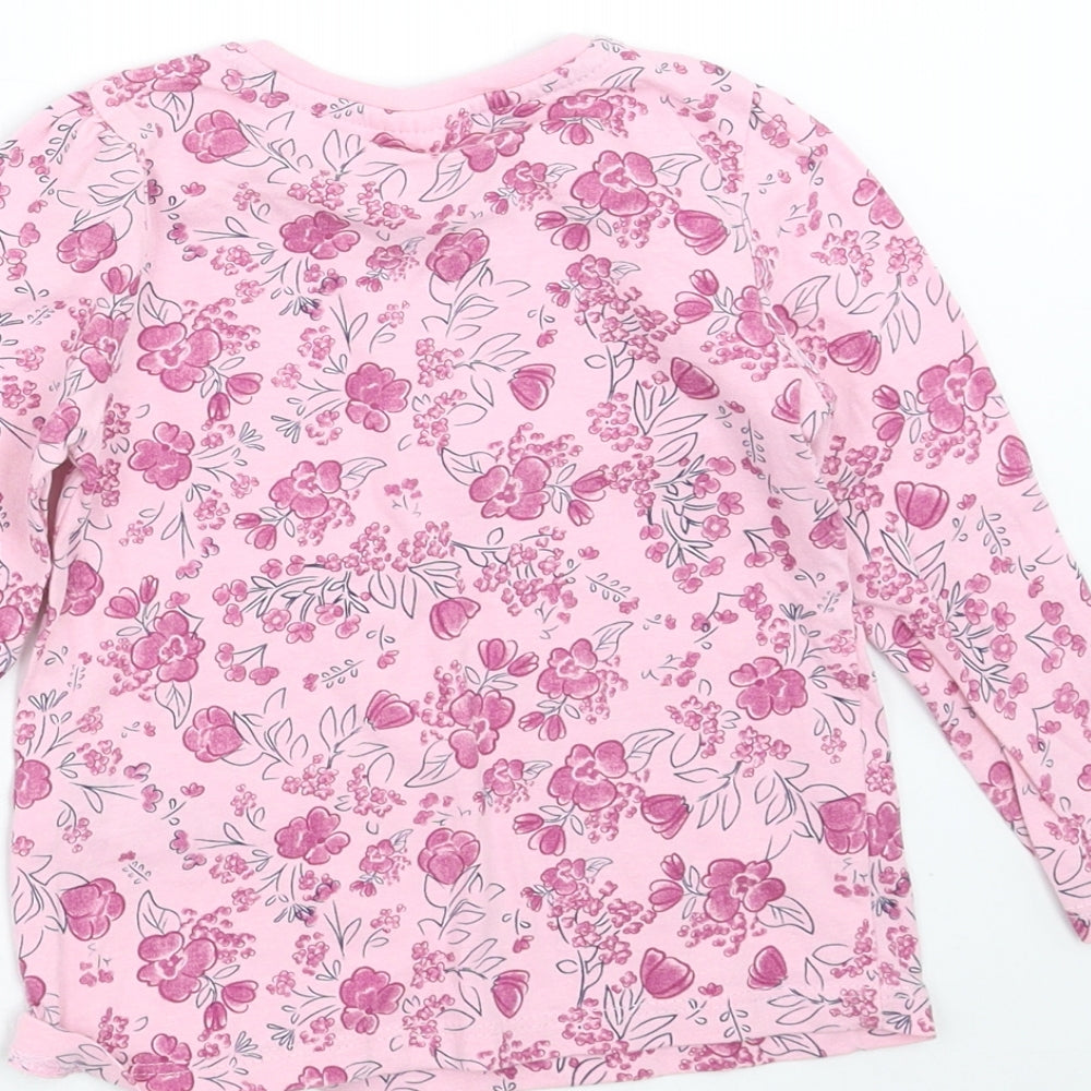 SO CUTE Girls Pink Floral  Basic T-Shirt Size 12-18 Months