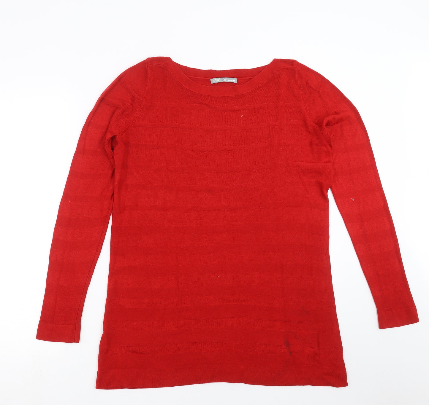 Marks and Spencer Womens Red Striped Knit Pullover Jumper Size 14