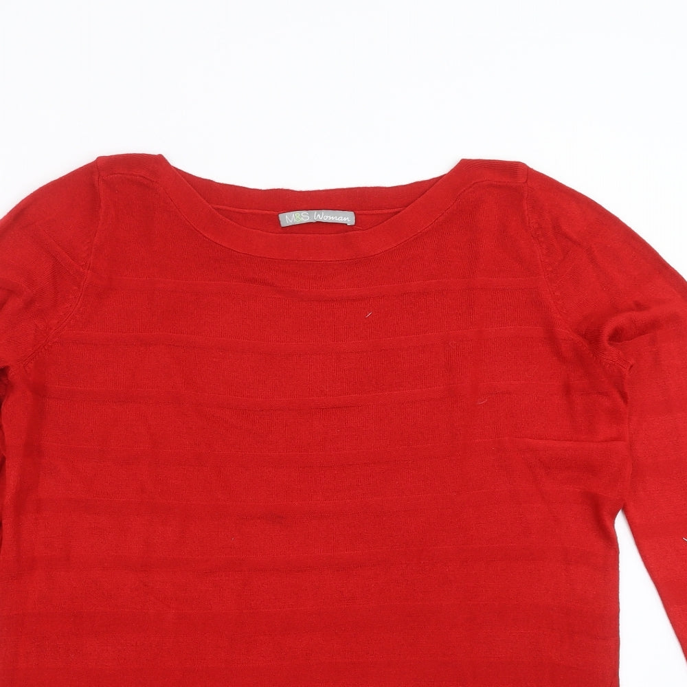 Marks and Spencer Womens Red Striped Knit Pullover Jumper Size 14