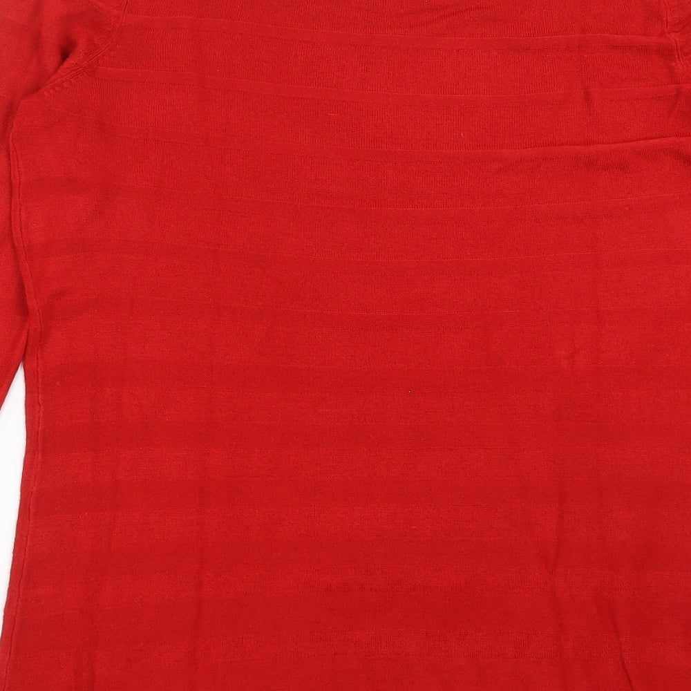 Marks and Spencer Womens Red Striped Knit Pullover Jumper Size 14