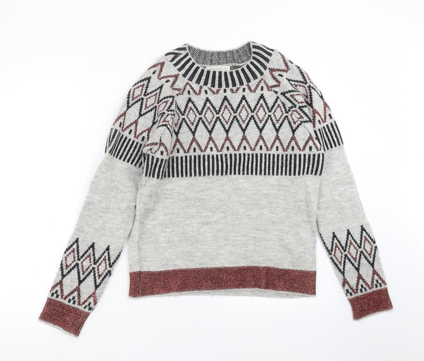 Nutmeg Womens Grey Geometric Knit Pullover Jumper Size 10
