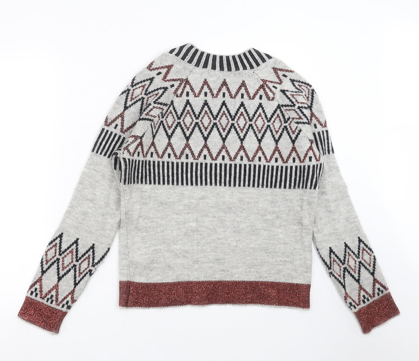 Nutmeg Womens Grey Geometric Knit Pullover Jumper Size 10