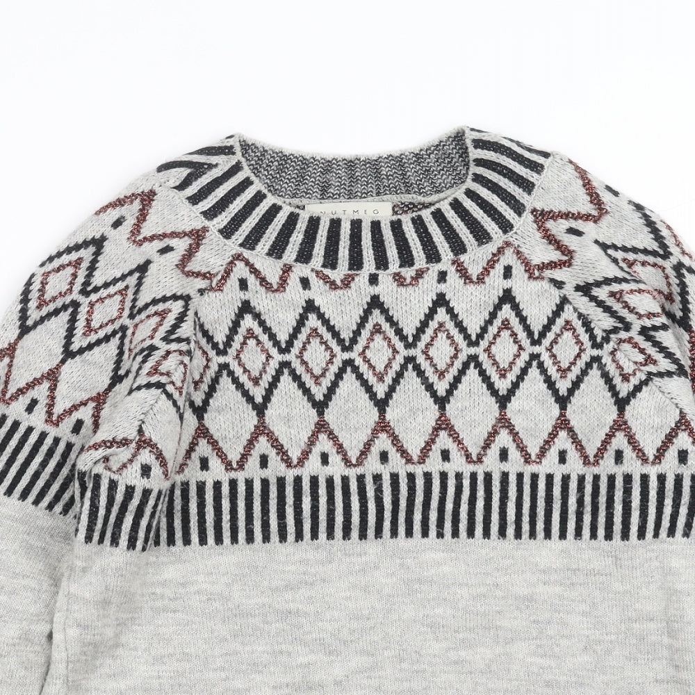 Nutmeg Womens Grey Geometric Knit Pullover Jumper Size 10