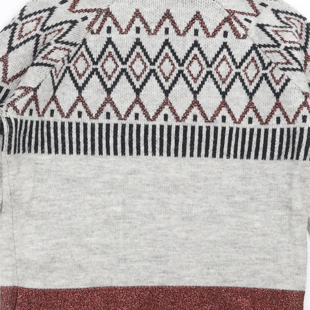 Nutmeg Womens Grey Geometric Knit Pullover Jumper Size 10