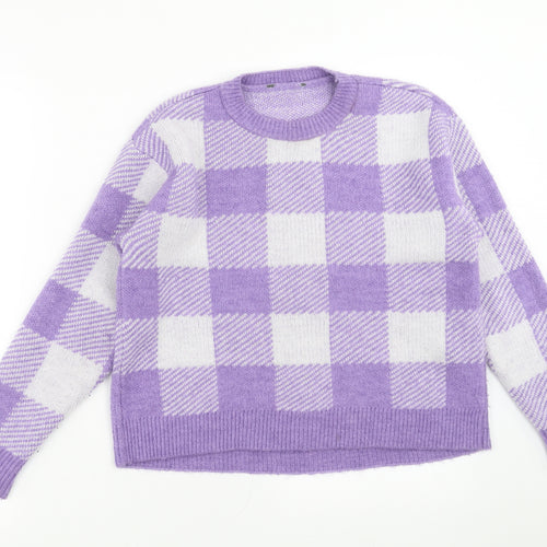 Primark Womens Purple Check Knit Pullover Jumper Size XS