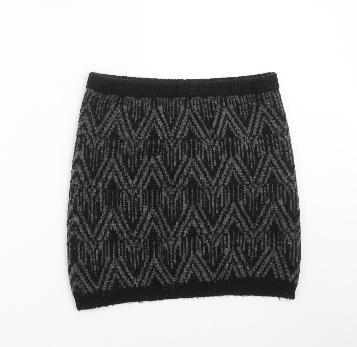 F&F Womens Black Geometric Knit Mini Skirt Size 8