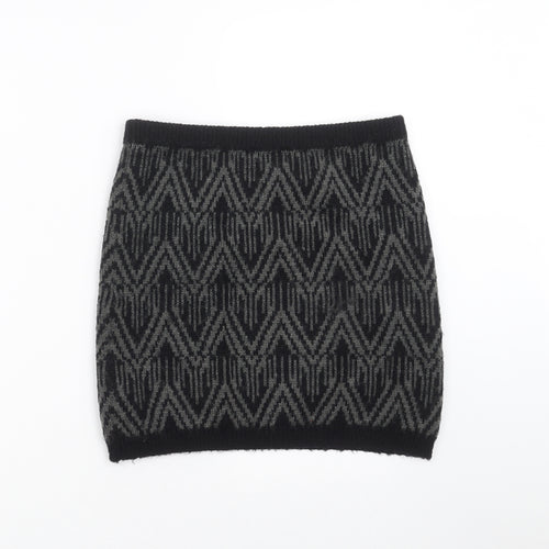 F&F Womens Black Geometric Knit Mini Skirt Size 8