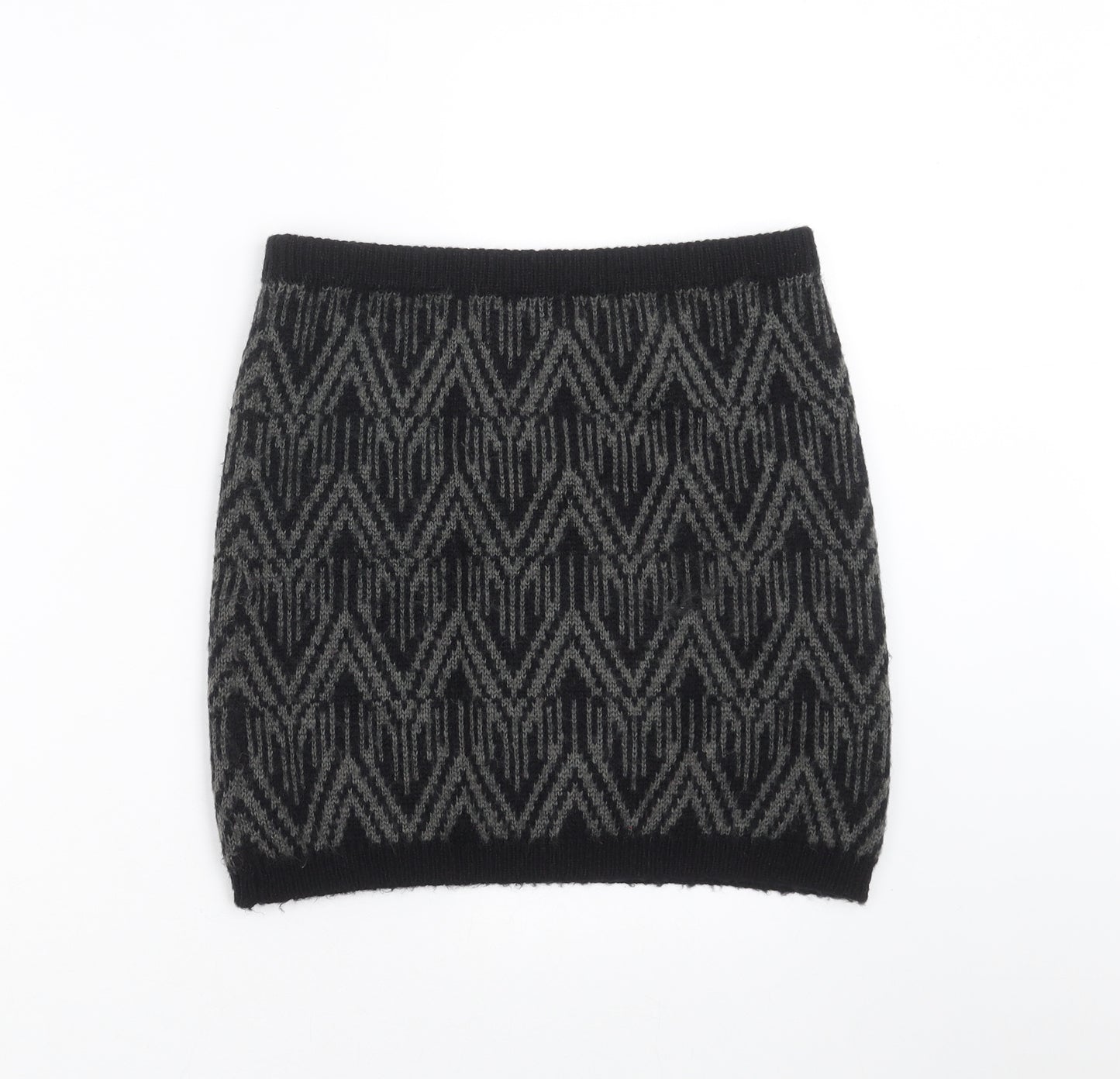 F&F Womens Black Geometric Knit Mini Skirt Size 8