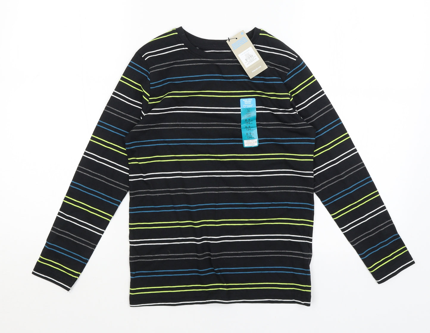 Primark Boys Black Striped  Basic T-Shirt Size 8-9 Years