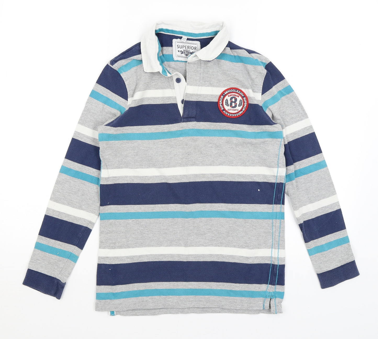 M&S Boys Grey Striped  Basic T-Shirt Size 11-12 Years