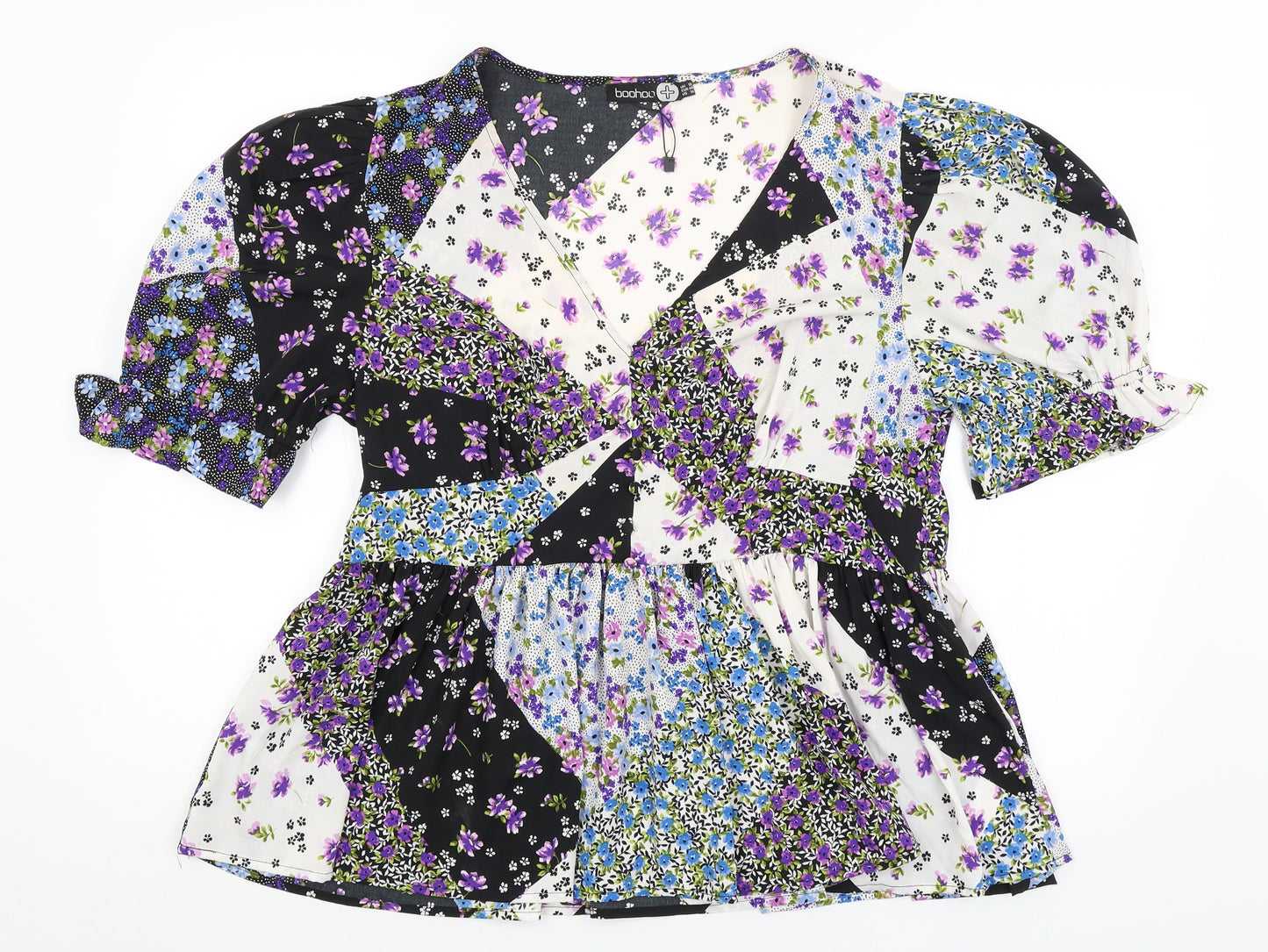 Boohoo Womens Black Floral  Basic Blouse Size 18